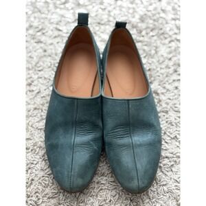 Laiik Themis Teal Blue Leather Flats Made in GreeceWomens 37 Center Seam Loafers